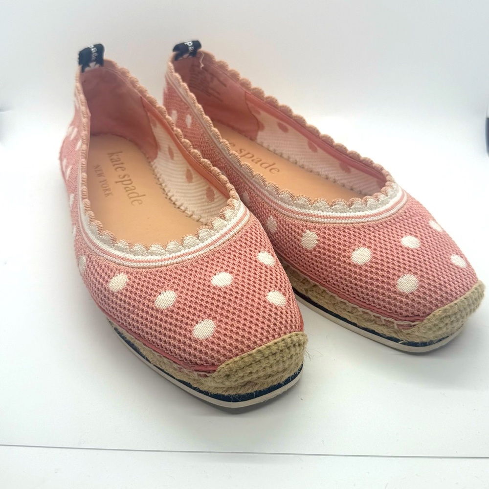 KATE SPADE | Pink White Scallop Knottingham Polka-Dot Knit Espadrilles Flats